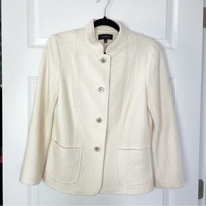 Talbots Wool Blend Blazer Button Front Mock Collar Ivory Women’s Size 4